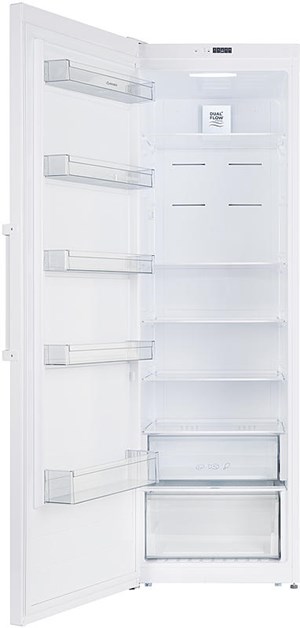 Vitt kylskåp, kylskåpsdörr och insida
